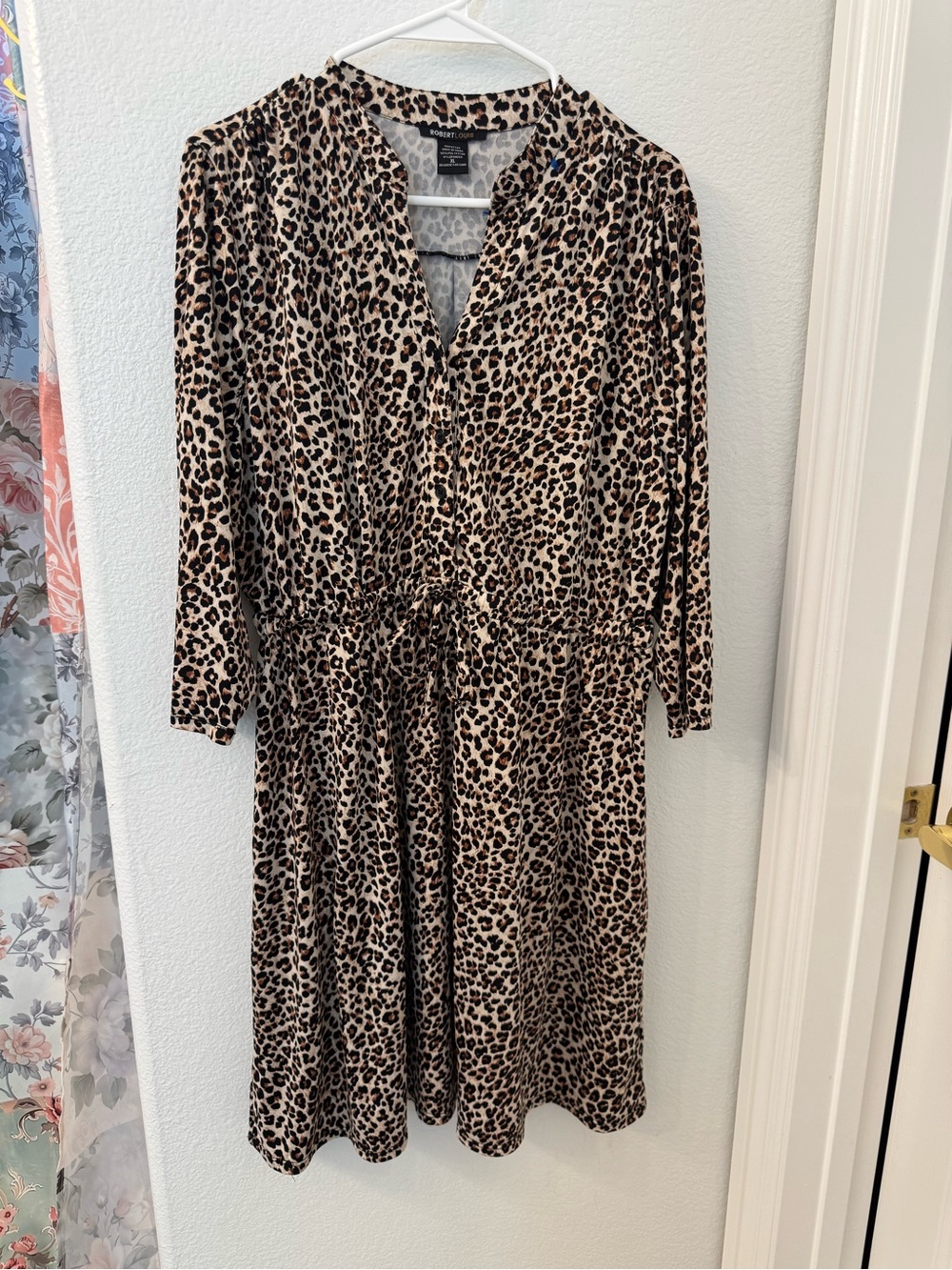Robert Louis Leopard Print 3/4 Sleeve Dress - Beige/Black XL Women